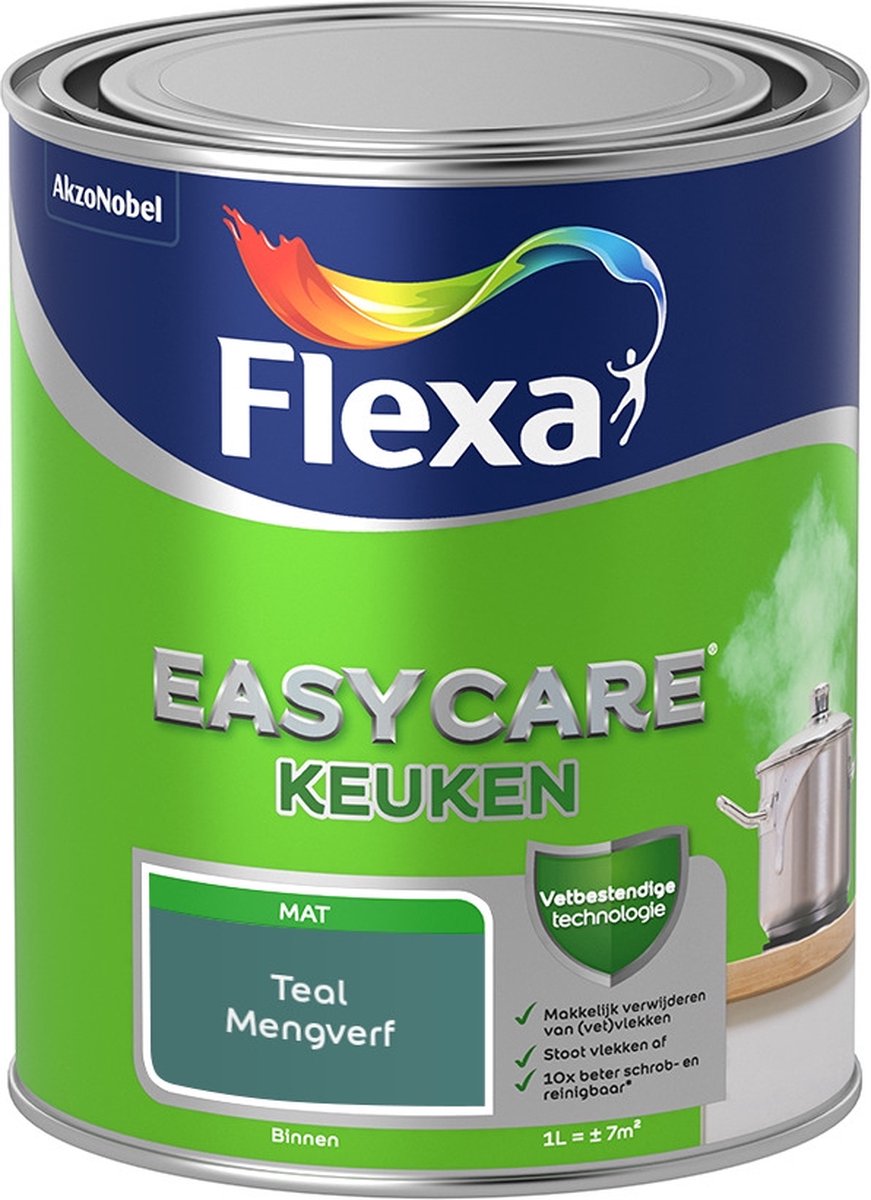 Flexa Easycare Muurverf - Keuken - Mat - Mengkleur - Teal - Kleur van het Jaar 2014 - 1 liter
