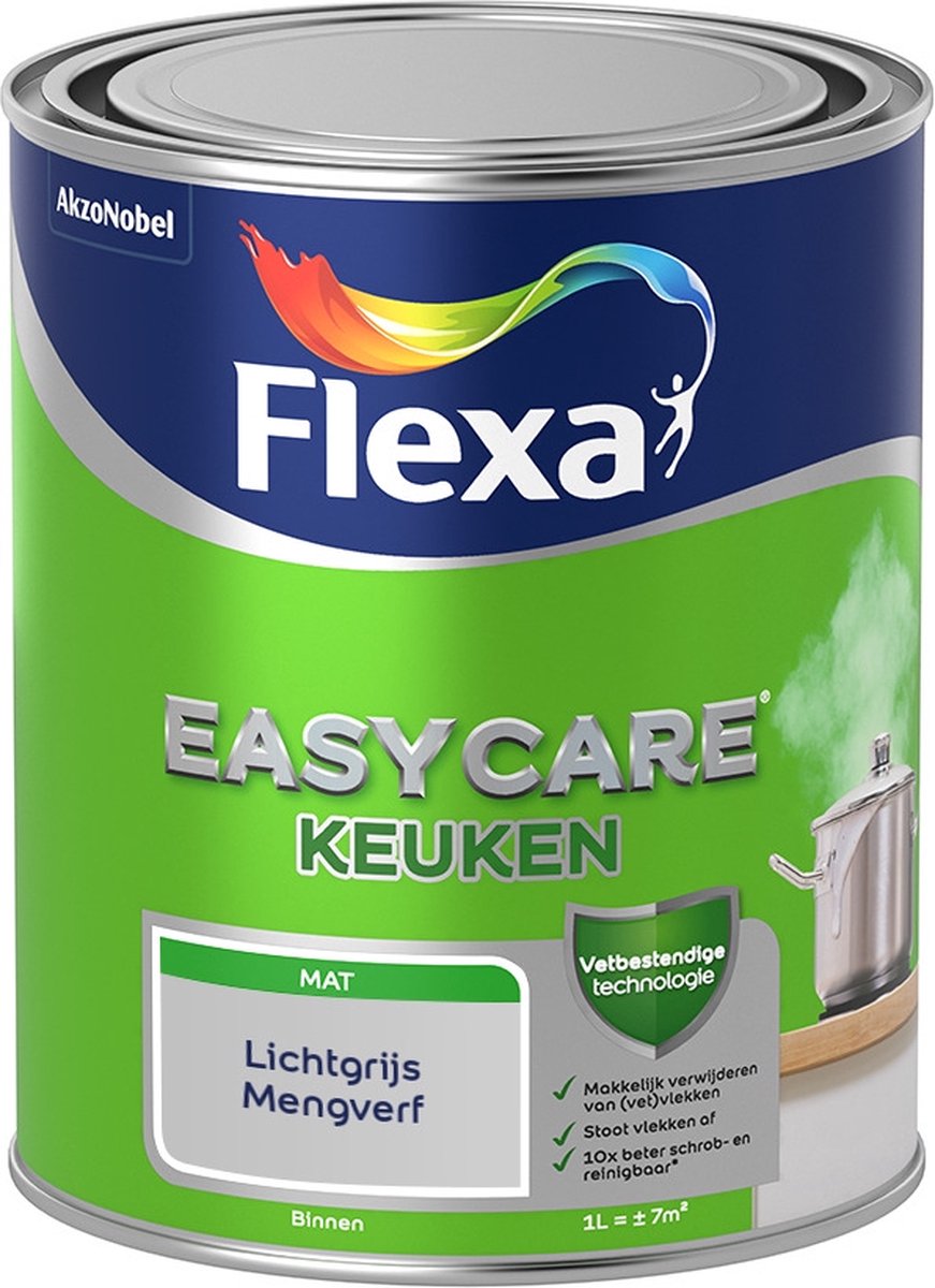 Flexa Easycare Muurverf - Keuken - Mat - Mengkleur - Lichtgrijs - 1 liter
