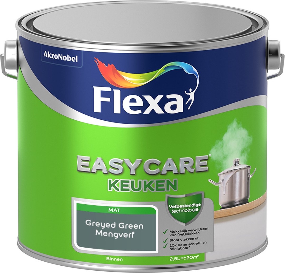 Flexa Easycare Muurverf - Keuken - Mat - Mengkleur - Greyed Green - 2,5 liter
