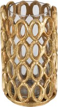 J-Line Theelichthouder Rond Ringen Aluminium Goud Small Set van 2 stuks