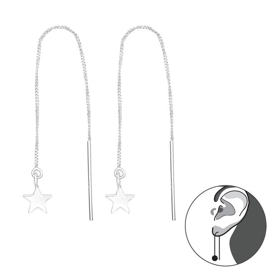 Zilveren ster oorhanger | Thread Through star Earrings | doortrekoorbellen | pull through oorbellen | oorketting | Zilverana | Sterling 925 Silver (Echt zilver)