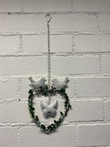 Decoratieve metalen hanger met hart+vogels+vlinder - wit - lengte 48x22x17cm - Woonaccessoires - Decoratieve hangers