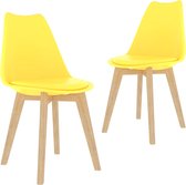 2 Moderne kunststof eetkamerstoelen stoelen met zachte lederen zitting - geel - yellow - ergonomische kuipstoelen - Palerma Design - ergonomisch - stoel - zetel - zacht - leer - wo