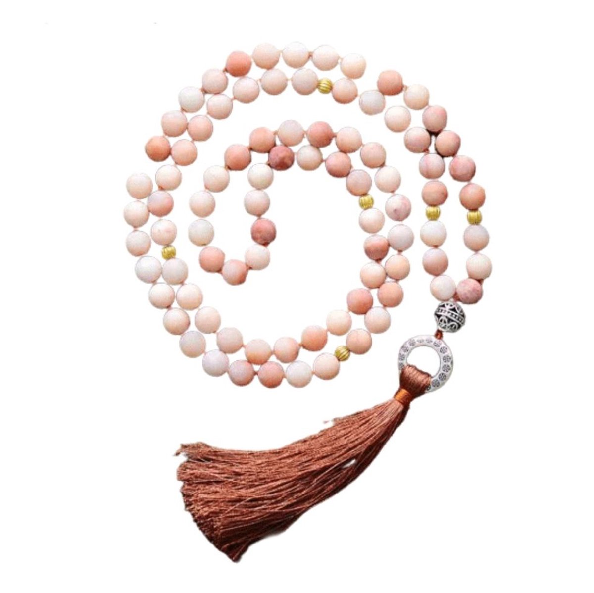 Marama - ketting Frosted Pink - met kwastje - damesketting - edelsteen Druzy Agaat - 85 cm. - cadeautje voor haar