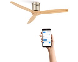 CREATE - Plafondventilator 40W silent Ø132 cm - Met Wifi - Met Afstandsbediening - 6 Snelheden - Timer - Zomer/Winter functie - Níkkel - WIND CALM