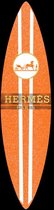 60 x 80 cm - Glasschilderij - Surfplank met Hermès Paris logo  - schilderij fotokunst - verwerkt met goudfolie