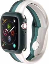 Geschikt voor Apple watch 4|5|6  bandje 42mm - 44mm large siliconen groen - grijs -wit