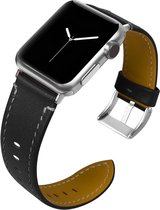 Leren bandje geschikt voor Apple Watch Zwart met zilverkleurige gesp 38mm - 40 mm | Watchbands-shop.nl