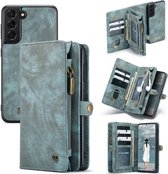 Caseme - Samsung Galaxy S21 FE - Vintage Portemonnee Hoesje - Blauw