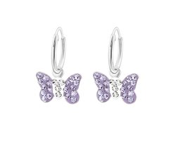 zilveren kinderoorbellen hangend vlinder kristal paars | 44 kristal steentjes | Oorringen Meisje Zilver | Zilverana | Sterling 925 Silver