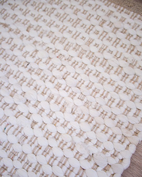 Go Round Tapijt Cotton Rag Rug Ecru Klein vloerkleed Ecru 60 x
