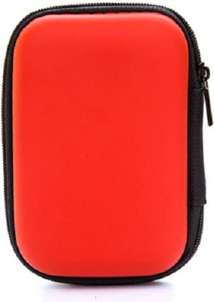 1 Stuk - Draagbare Telefoon Oplader - Mini Draagbare Datakabel - Organizer Rits Tas - Draagbare Oortelefoon - Waterdicht Zakje - Rood