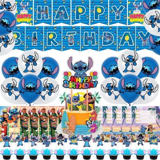 Décoration de fête d'anniversaire sur le Thema de Lilo & Stitch/ Set de  drapeaux de... | bol.com