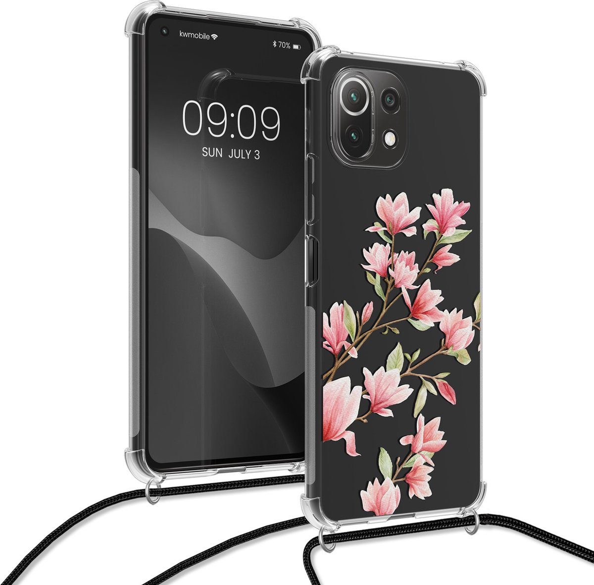 Coque Collier Kwmobile Pour Xiaomi 11 Lite 5G - Housse Silicone Avec Cordon Rose Clair Blanc Transparent