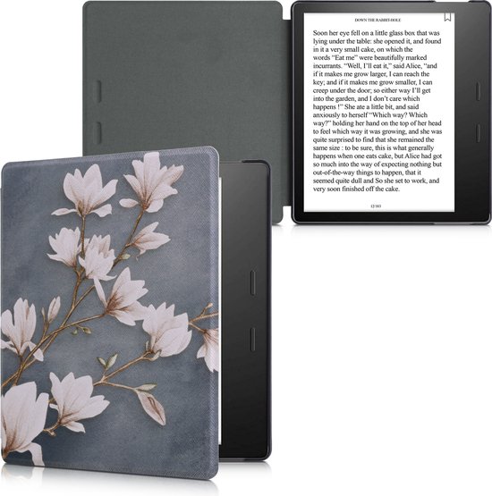 kwmobile e-reader hoesje geschikt voor Amazon Kindle Oasis 10. Generation hoes - E reader flip case met magnetische sluiting - Ereader cover - Zwart-witte bloemen design in wit / zwart van Merkloos — afbeelding 4