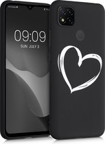 kwmobile telefoonhoesje compatibel met Xiaomi Redmi 9C - Hoesje voor smartphone in wit / zwart - Brushed Hart design