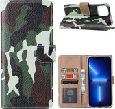 iPhone 13 Mini Hoesje Camouflage Legerprint - iPhone 13 Mini Boek Hoesje / Portemonnee cover - Camouflage hoesje iPhone 13 Mini