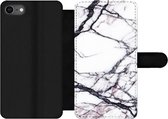 Bookcase Geschikt voor iPhone 8 telefoonhoesje - Marmer print - Wit - Steen - Met vakjes - Wallet case met magneetsluiting