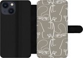 Bookcase Geschikt voor iPhone 13 Mini telefoonhoesje - Patronen - Hoofd - Line art - Met vakjes - Wallet case met magneetsluiting