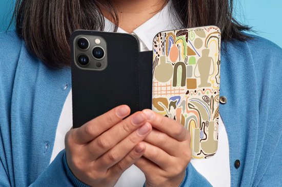 iPhone 13 pro Max Wallet Case étui de téléphone bibliothèque - Bloem - Abstrait - Vase - Pot de fleurs - Avec compartiments - Étui portefeuille avec fermeture magnétique