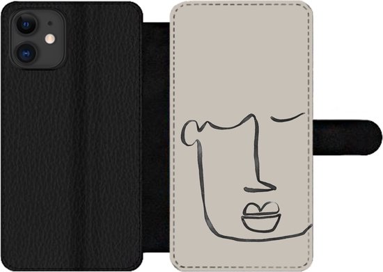 iPhone 11 Wallet Case bookcase phone case - Visage - Abstrait - Line au trait - Avec poches - Étui portefeuille avec fermeture magnétique