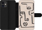 Bookcase Geschikt voor iPhone 12 Pro telefoonhoesje - Oog - Lippen - Line art - Met vakjes - Wallet case met magneetsluiting