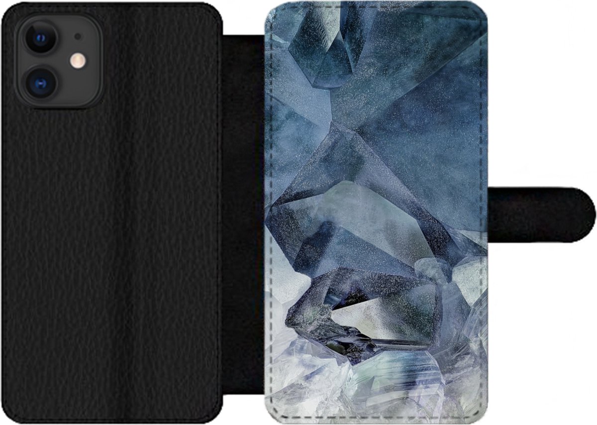 Telefoonhoesje Geschikt voor iPhone 11 telefoonhoesje - Natuursteen - Blauw - Chic - Met vakjes - Wallet case met magneetsluiting