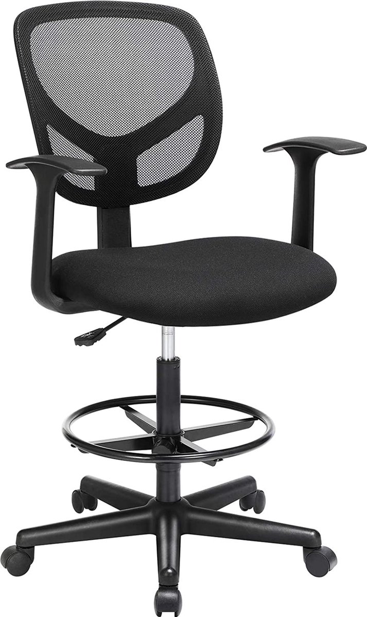 NaSK - bureaustoel, Ergonomische werkkruk met armleuningen, Zithoogte 51,5-71,5 cm, Hoge werkstoel met verstelbare voetsteun, Belastbaarheid 120 kg, Zwart