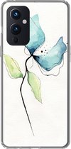 Geschikt voor OnePlus 9 hoesje - Bloemen - Waterverf - Blauw - Siliconen Telefoonhoesje
