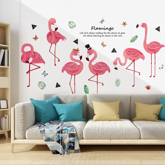 Muursticker Aquarel Flamingo - Kinderkamer - Jongenskamer - meisjeskamer - Muurdecoratie - Wandsticker - Sticker Voor Kinderen 60×90CM