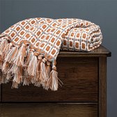 Gebreid Warmte deken - 130 x 150 - Oranje - Met Patroon - Fleece deken - Extra Zacht - Knuffeldeken - Plaid