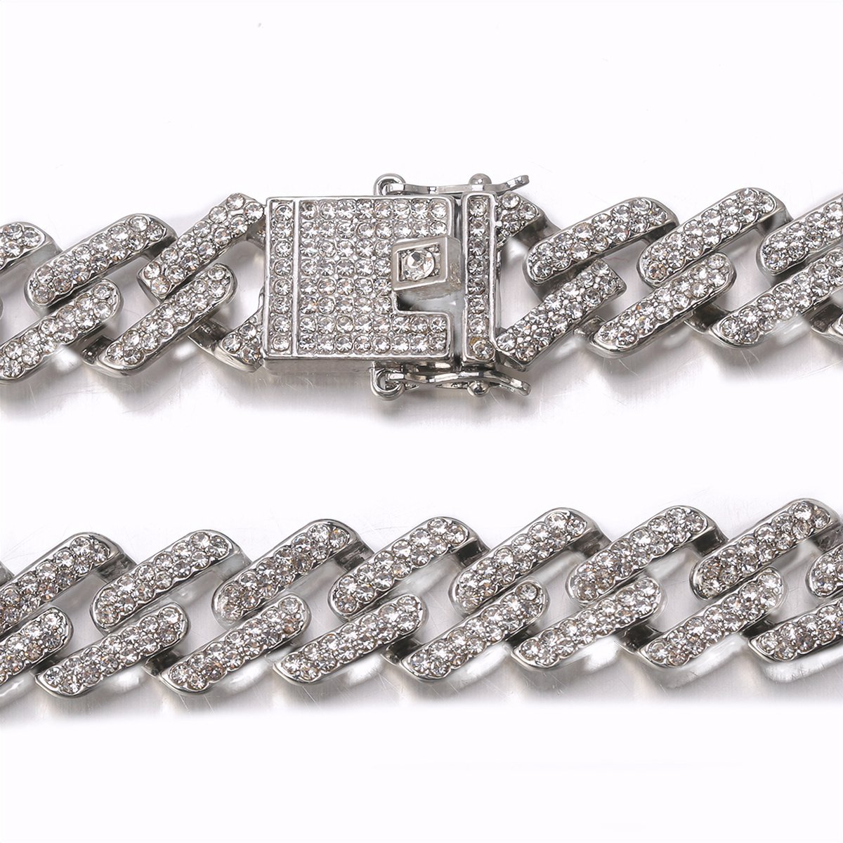 ICYBOY 18K Massieve Cuban Heren Ketting Verguld Zilver [Silver-PLATED] [ICED OUT] 24 - 60CM] - Chain Necklace