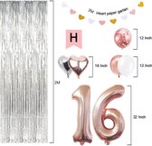 Sweet 16 - Ballonnen - Feest - Verjaardag - Rose - Zilver - Hartjes - Slinger - Pakket -