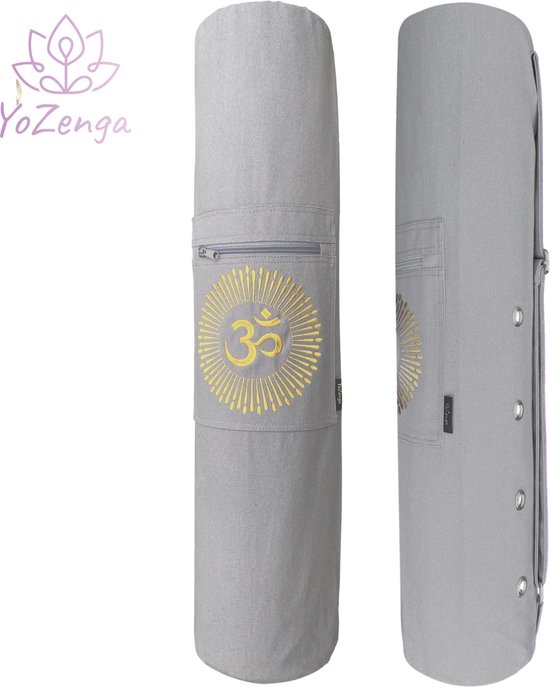 YoZenga Ohm Yogatas - Sandy Grey - Yoga Koker Tas - Ademend Canvas - Gouden Ohm Borduursel - Verstelbare Schouderband van YoZenga — afbeelding 4