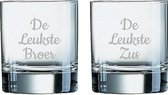 Gegraveerde Whiskeyglas 20cl De Leukste Broer-De Leukste Zus