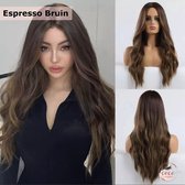 Espresso bruine Pruik - Donker Kleur - Pruiken Dames - Wig - One-Size Verstelbaar - Lang Golvend Haar - 70 cm
