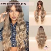 Blond - Met Pony - Pruiken Dames - Wig - One-Size Verstelbaar - Lang Golvend Haar - 70 cm