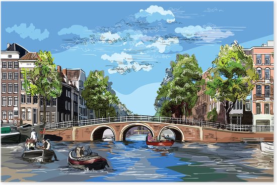 Graphic Message - Peinture sur toile - Amsterdam - Graphique - Canaux d'Amsterdam - Paysage urbain