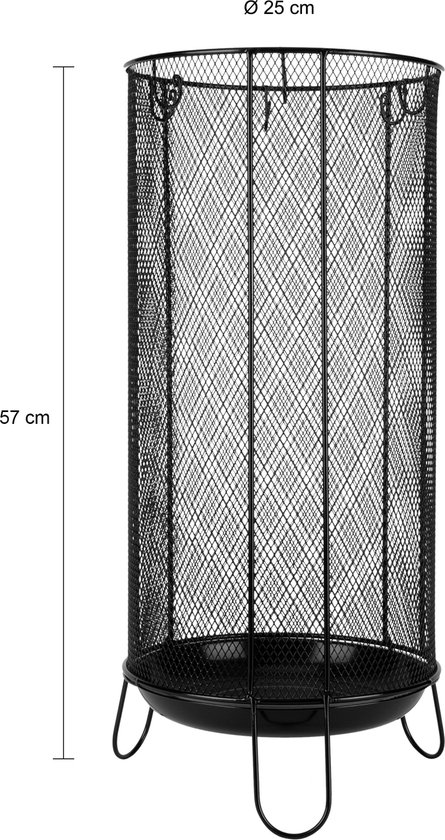 QUVIO Porte-parapluie - Porte-parapluie Design - Porte-parapluie - Parapluies et cannes - Porte-canne - Fil d'acier - Rond - Zwart - 25 x 57 cm (dxh)