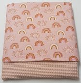 little feet - baby - zomer ledikant deken - 100 x 150 cm – oud roze wafelkatoen - flanel regenboog roze – KINDERBEDJE