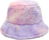 Tie Dye Bucket Hat - Regenboog Vissershoedje - Winter - Fakefur - Fluffy Hoed - Hippie Accessoires