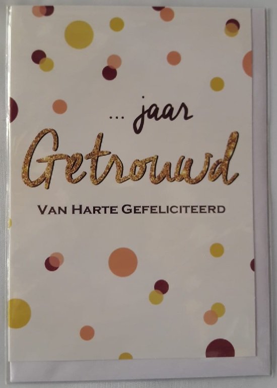 … jaar getrouwd! Van harte gefeliciteerd! Een kleurrijke wenskaart met diverse stippen groot en klein. Een dubbele wenskaart inclusief envelop en…