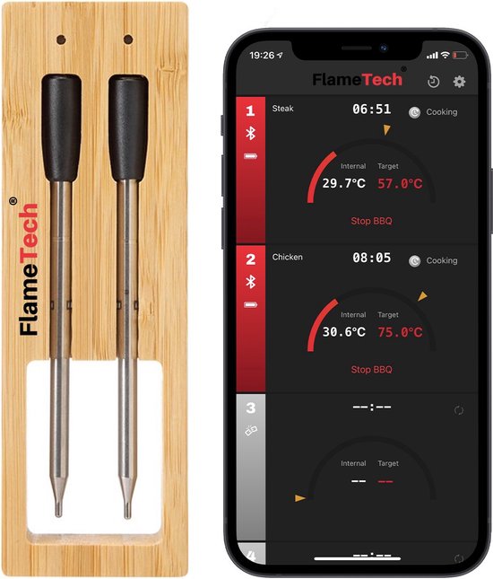 FlameTech® | De ultieme draadloze vleesthermometer met 50m bereik | Voor  Oven, Grill,... | bol.com
