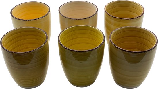 Kade 171 - Grote koffiekopjes - Set van 6 - 340 ML - allen unieke kleur - geel - koffiemok - cappuccino mok