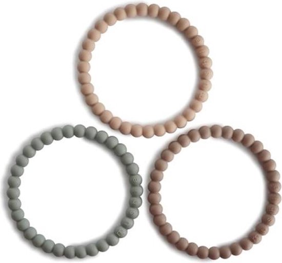 Mushie Set 3 Siliconen Bijtringen Bracelet | Sage/Tuscany/Desert Sand