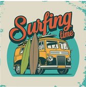 Retro Wenskaart Surfing Time
