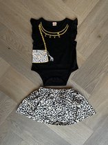 Baby set 2 delig - panterprint - meisjes - maat 68 - rok - rompertje - ketting - tas - newborn kleding - babykleding - baby meisje cadeau