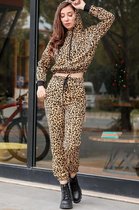 HASVEL-Dames Trainingspak - 2 Delig - Tracksuit - Huispak - Joggingpak - Leopard design-maat 36