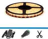 LED Strip - 5 meter - Compleet set - Plug & Play - Kleur Warm Wit - LED type 3528 - 60 led/m - IP65 - (1X ROL 5M)