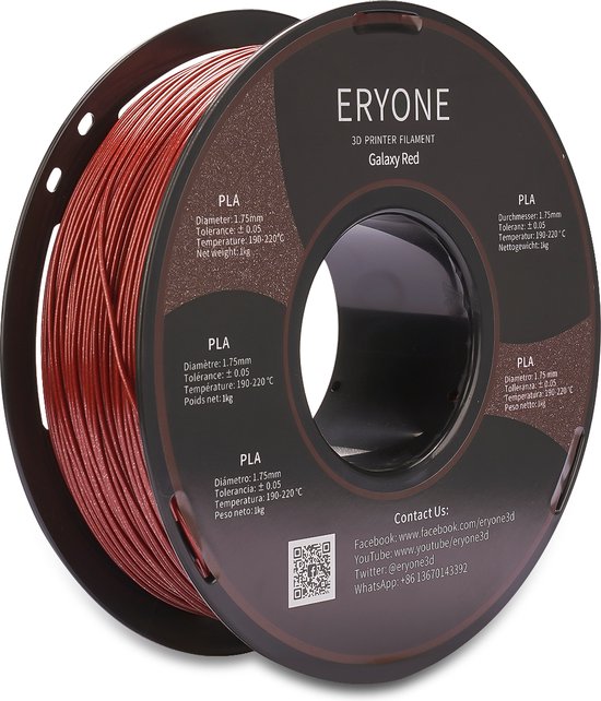 Eryone Galaxy Red PLA 1Kg Glitter - Filament pour Imprimante 3D Rouge  Pailleté | bol.com